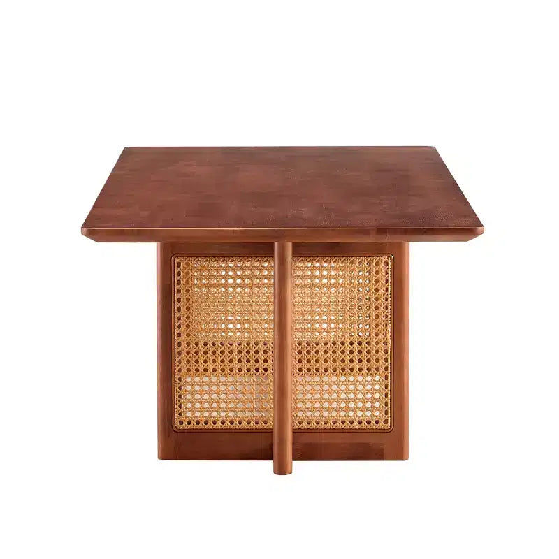 Tavolino da Caffè in Rattan 47W, Tavolino Cocktail in Legno, Tavolino Rettangolare da Divano, Naturale/Marrone-Modernluxe