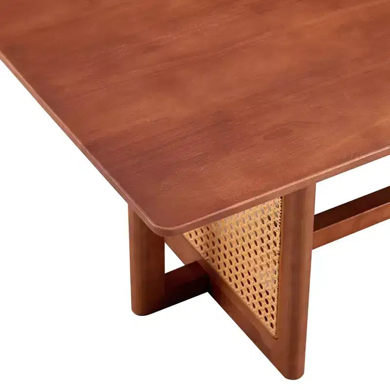 Tavolino da Caffè in Rattan 47W, Tavolino Cocktail in Legno, Tavolino Rettangolare da Divano, Naturale/Marrone-Modernluxe