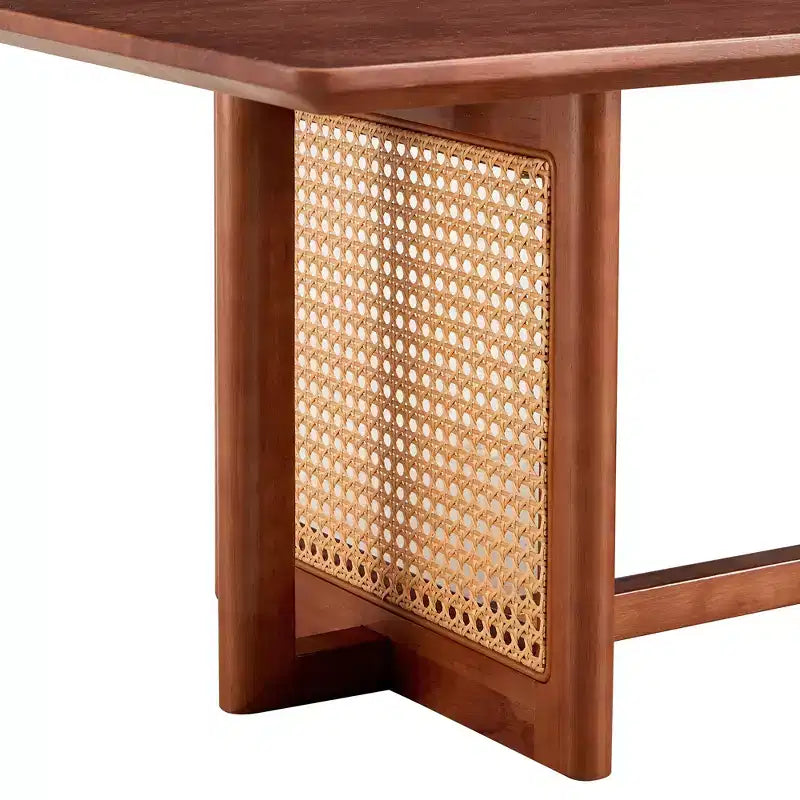 Tavolino da Caffè in Rattan 47W, Tavolino Cocktail in Legno, Tavolino Rettangolare da Divano, Naturale/Marrone-Modernluxe