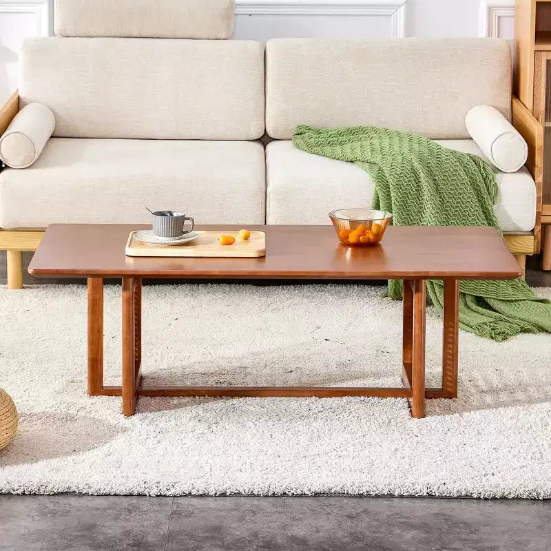 Tavolino da Caffè in Rattan 47W, Tavolino Cocktail in Legno, Tavolino Rettangolare da Divano, Naturale/Marrone-Modernluxe