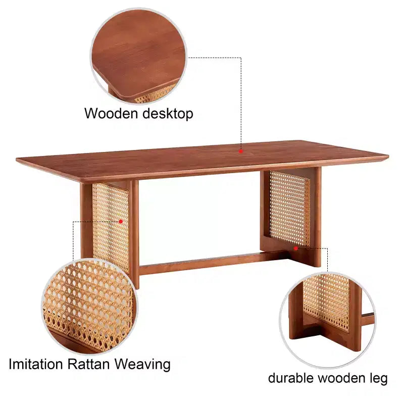 Tavolino da Caffè in Rattan 47W, Tavolino Cocktail in Legno, Tavolino Rettangolare da Divano, Naturale/Marrone-Modernluxe