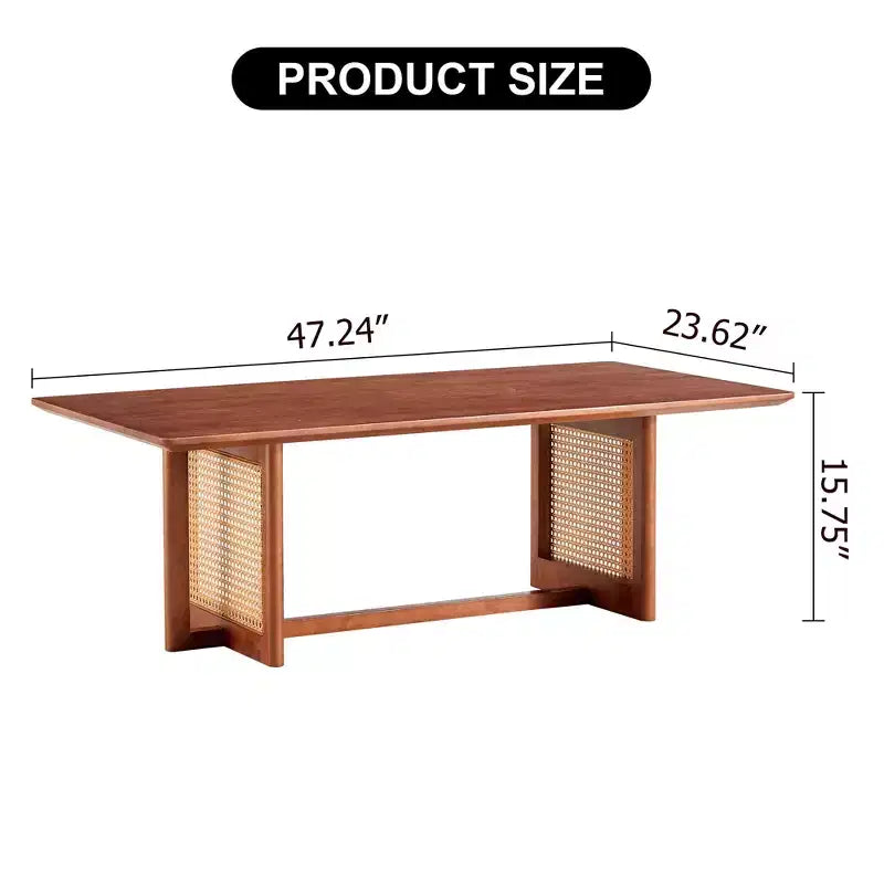 Tavolino da Caffè in Rattan 47W, Tavolino Cocktail in Legno, Tavolino Rettangolare da Divano, Naturale/Marrone-Modernluxe