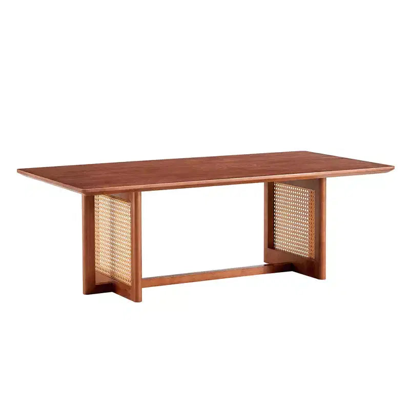 Tavolino da Caffè in Rattan 47W, Tavolino Cocktail in Legno, Tavolino Rettangolare da Divano, Naturale/Marrone-Modernluxe