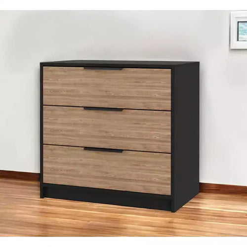 Comò a tre cassetti, colore naturale e nero, 28"