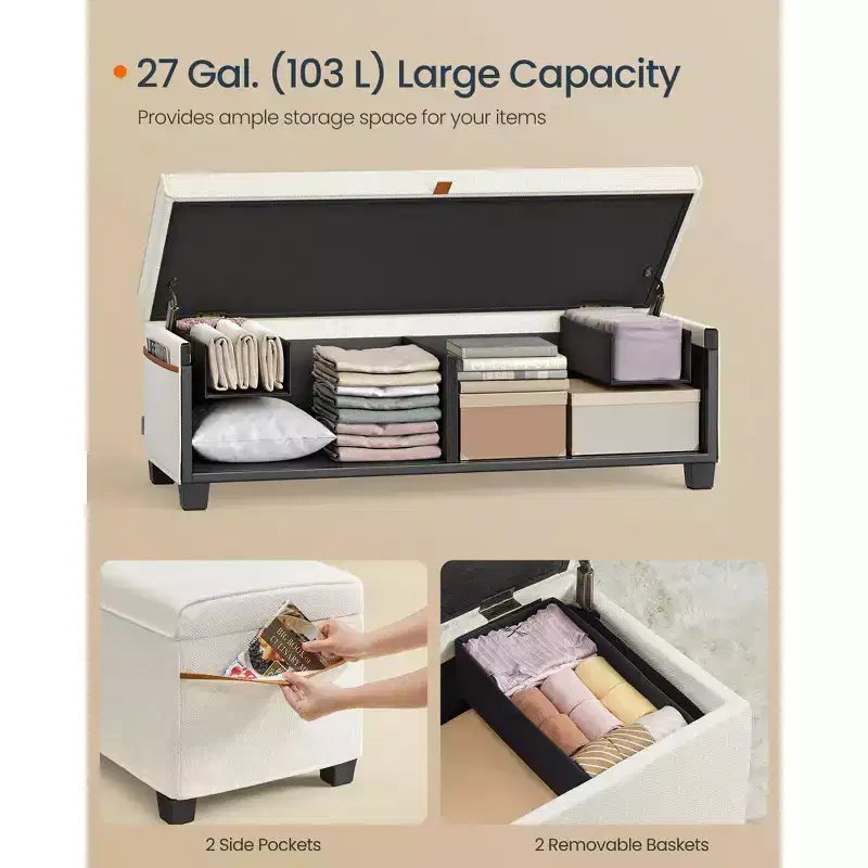 SONGMICS HOME Panca Contenitore Ottomana da 110 cm, Capacità 103 L, Poggiapiedi Contenitore per Camera da Letto