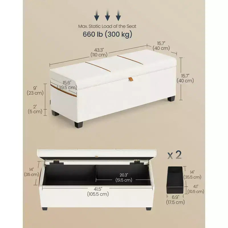 SONGMICS HOME Panca Contenitore Ottomana da 110 cm, Capacità 103 L, Poggiapiedi Contenitore per Camera da Letto