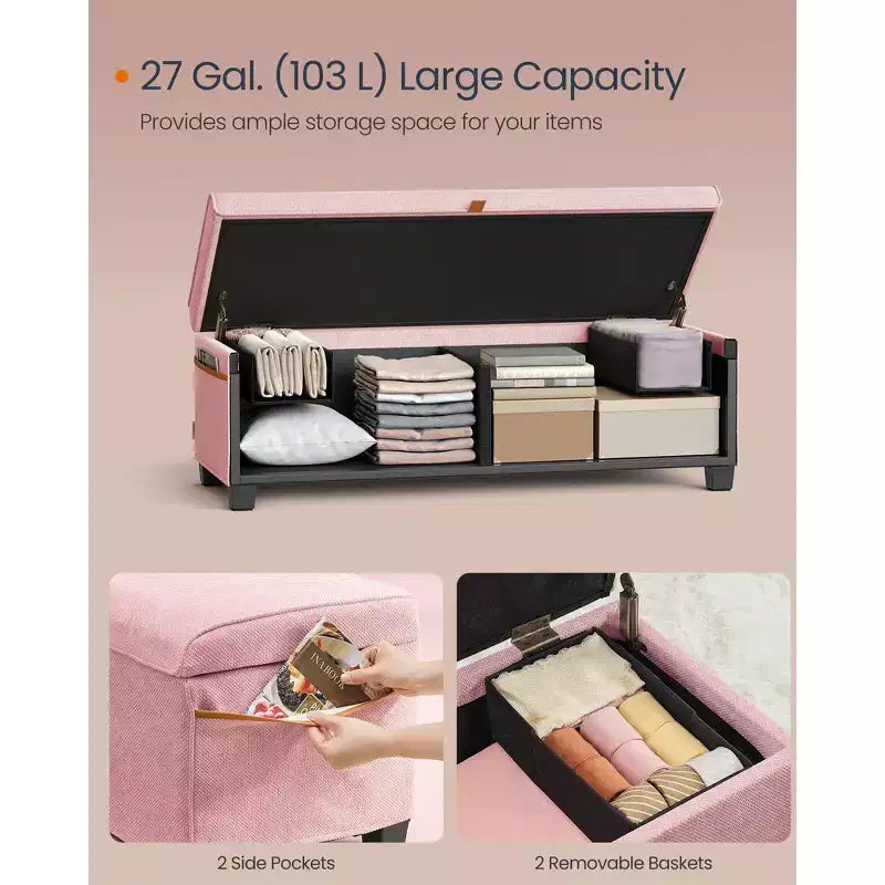 SONGMICS HOME Panca Contenitore Ottomana da 110 cm, Capacità 103 L, Poggiapiedi Contenitore per Camera da Letto