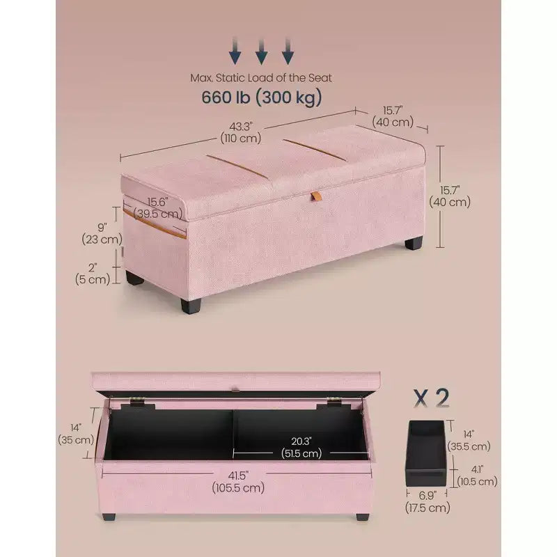 SONGMICS HOME Panca Contenitore Ottomana da 110 cm, Capacità 103 L, Poggiapiedi Contenitore per Camera da Letto