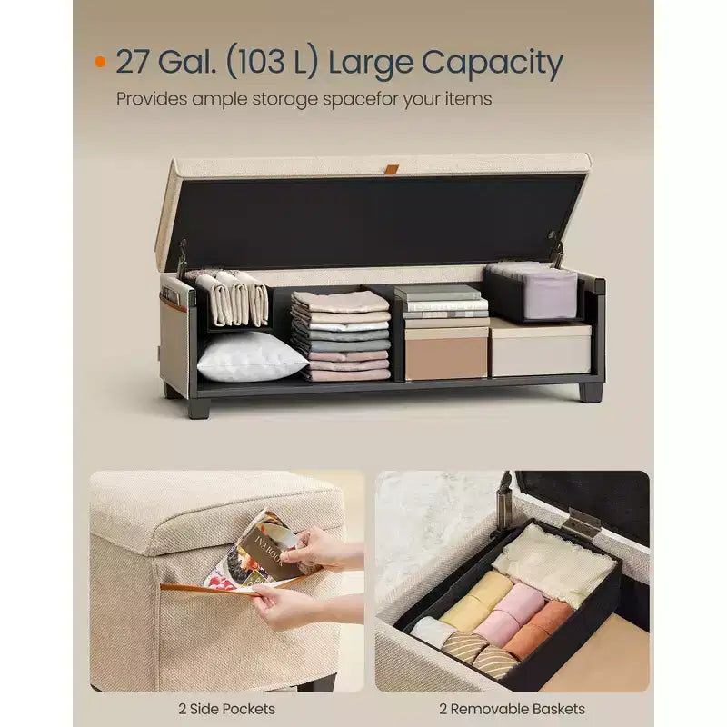 SONGMICS HOME Panca Contenitore Ottomana da 110 cm, Capacità 103 L, Poggiapiedi Contenitore per Camera da Letto