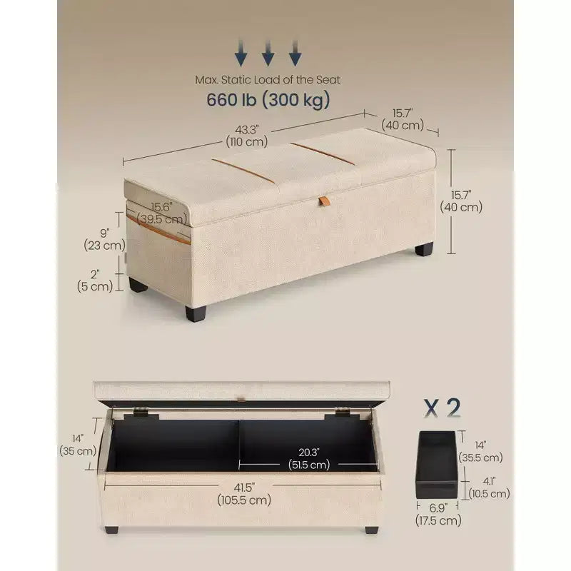 SONGMICS HOME Panca Contenitore Ottomana da 110 cm, Capacità 103 L, Poggiapiedi Contenitore per Camera da Letto