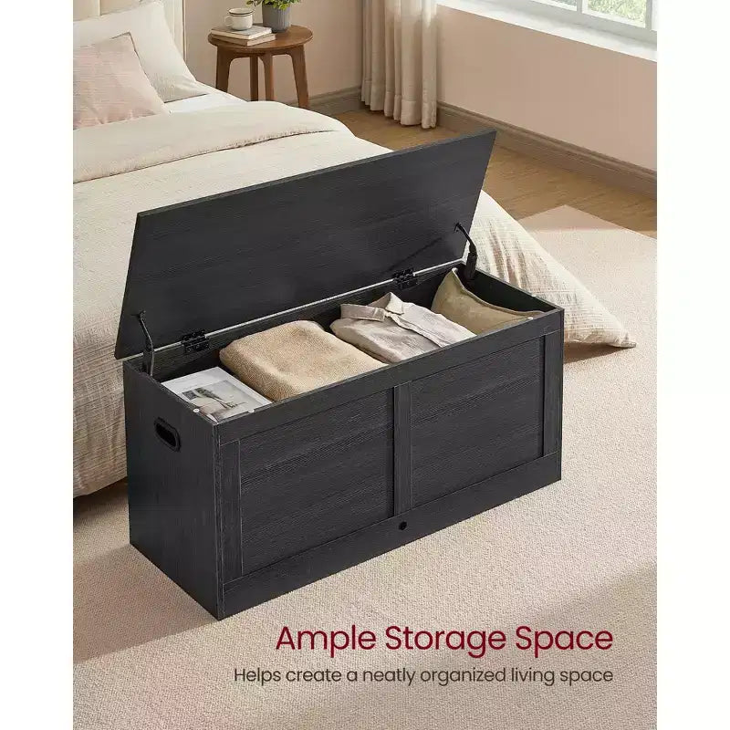 Baule portaoggetti in legno, apertura sicura 100x40x46,5 cm per l'organizzazione degli spazi domestici