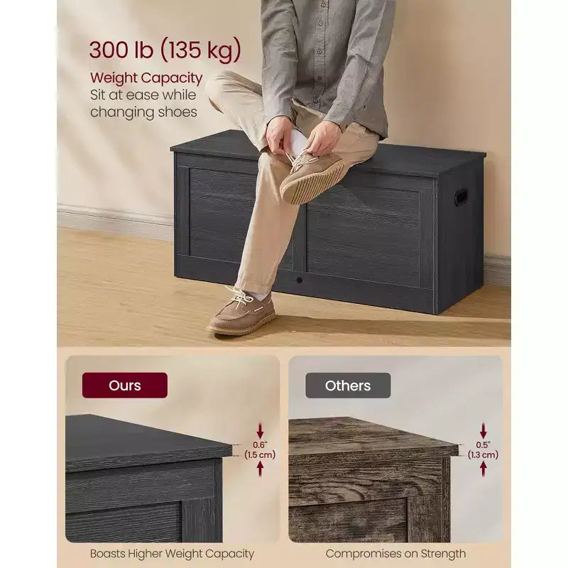 Baule portaoggetti in legno, apertura sicura 100x40x46,5 cm per l'organizzazione degli spazi domestici