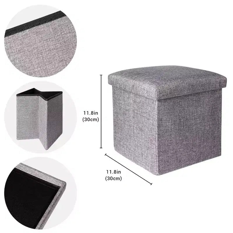 Swtroom Poggiapiedi Cubo Ottomano Quadrato Sgabello Pieghevole 4 in 1 Scatole Contenitore 30,5 cm Lino Grigio