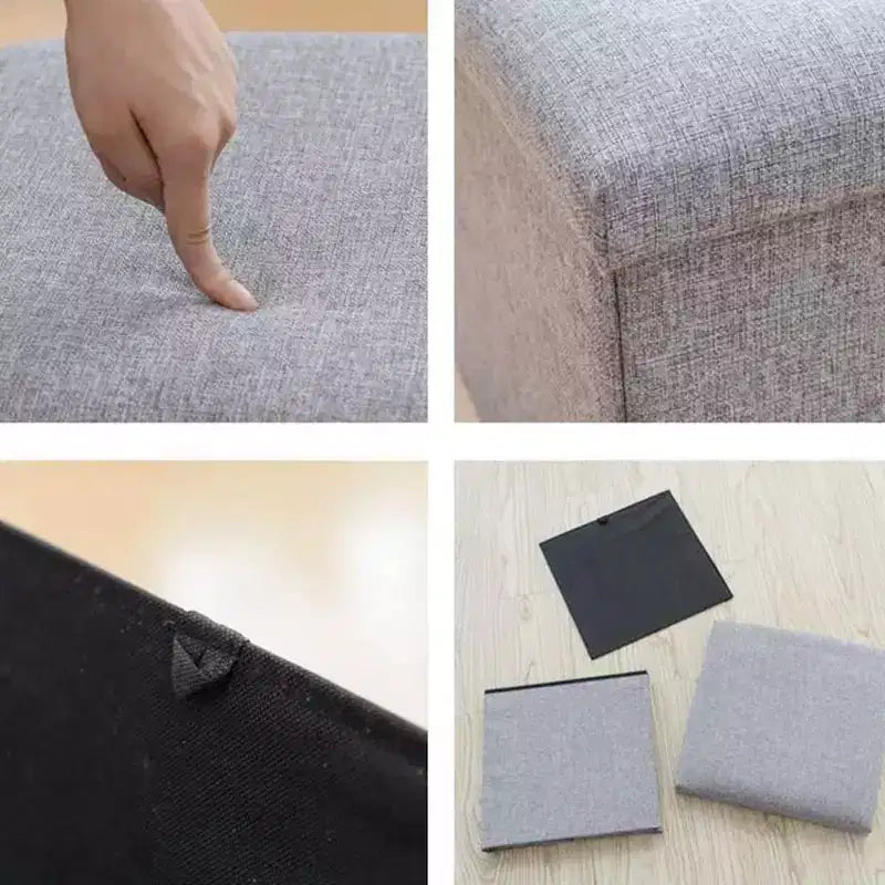 Swtroom Poggiapiedi Cubo Ottomano Quadrato Sgabello Pieghevole 4 in 1 Scatole Contenitore 30,5 cm Lino Grigio