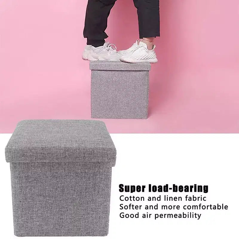 Swtroom Poggiapiedi Cubo Ottomano Quadrato Sgabello Pieghevole 4 in 1 Scatole Contenitore 30,5 cm Lino Grigio