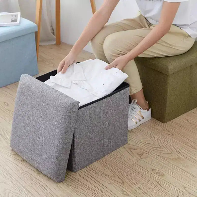 Swtroom Poggiapiedi Cubo Ottomano Quadrato Sgabello Pieghevole 4 in 1 Scatole Contenitore 30,5 cm Lino Grigio