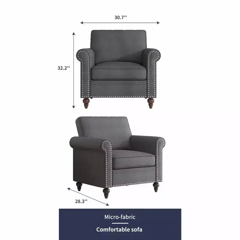 Mjkone Poltrona di design moderno con rivetti, in tessuto di lino, Divano singolo, Divano a 1 posto in stile Mid Century per casa/ufficio/appartamento