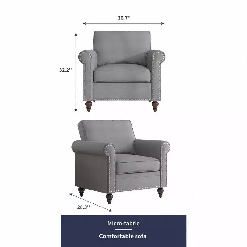 Mjkone Poltrona di design moderno con rivetti, in tessuto di lino, Divano singolo, Divano a 1 posto in stile Mid Century per casa/ufficio/appartamento