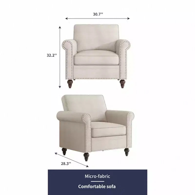 Mjkone Poltrona di design moderno con rivetti, in tessuto di lino, Divano singolo, Divano a 1 posto in stile Mid Century per casa/ufficio/appartamento
