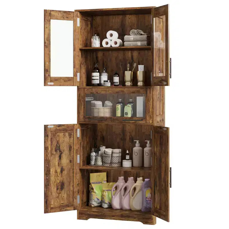 Armadietto da bagno alto, mobiletto indipendente per la biancheria con ante e ripiani regolabili, 170 cm H, per soggiorno o dispensa da cucina