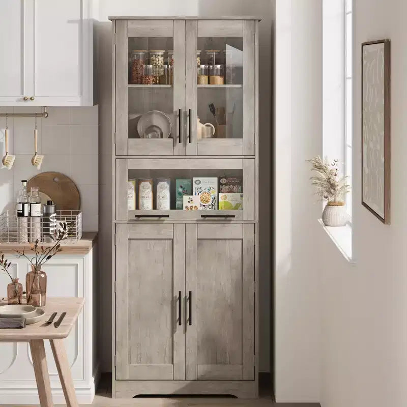Armadietto da bagno alto, mobiletto indipendente per la biancheria con ante e ripiani regolabili, 170 cm H, per soggiorno o dispensa da cucina