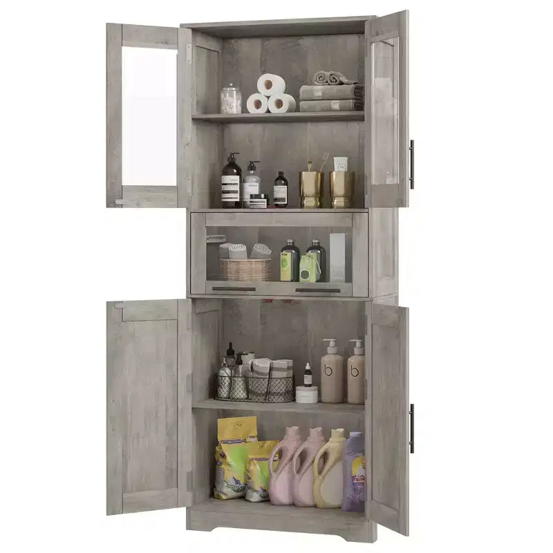 Armadietto da bagno alto, mobiletto indipendente per la biancheria con ante e ripiani regolabili, 170 cm H, per soggiorno o dispensa da cucina