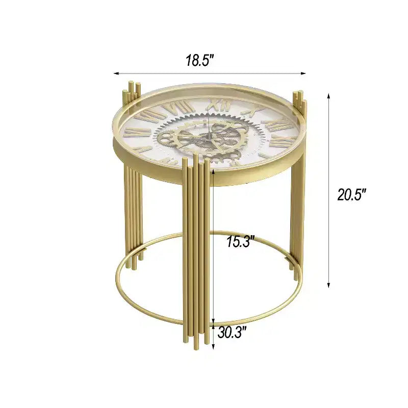 Tavolino rotondo Famapy Gold Top con ingranaggi rotanti, comodino, tavolino d'appoggio