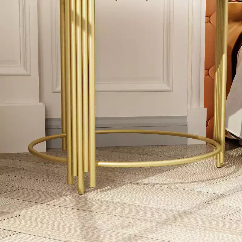 Tavolino rotondo Famapy Gold Top con ingranaggi rotanti, comodino, tavolino d'appoggio