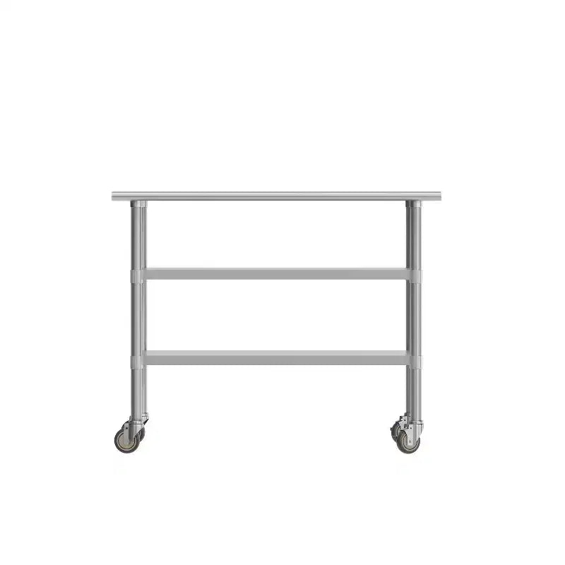 Flash Furniture Rawcliffe, tavolo da lavoro e preparazione in acciaio inox certificato NSF, 61x122 cm, con 2 ripiani inferiori in acciaio zincato e 4 ruote con 2 freni