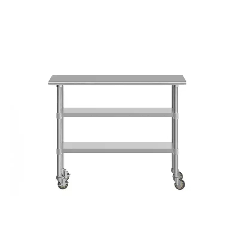 Flash Furniture Rawcliffe, tavolo da lavoro e preparazione in acciaio inox certificato NSF, 61x122 cm, con 2 ripiani inferiori in acciaio zincato e 4 ruote con 2 freni