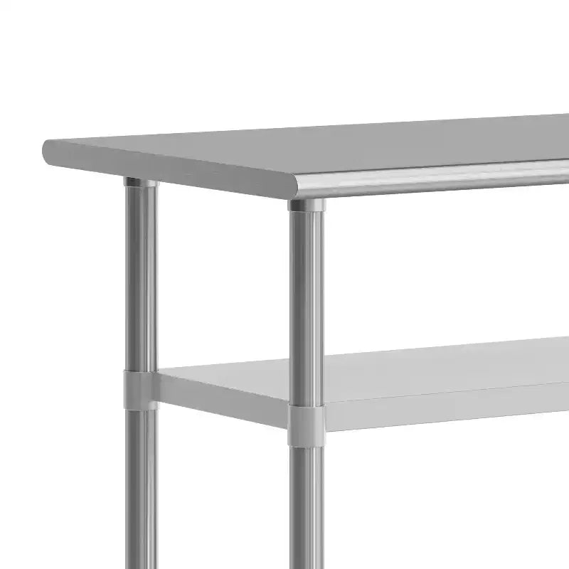 Flash Furniture Rawcliffe, tavolo da lavoro e preparazione in acciaio inox certificato NSF, 61x122 cm, con 2 ripiani inferiori in acciaio zincato e 4 ruote con 2 freni