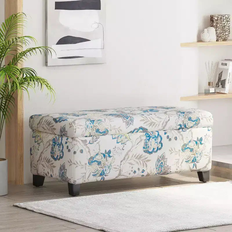 Christopher Knight Home Madison Pouf Ottomano Rettangolare Contemporaneo in Legno Rivestito con Motivo Floreale