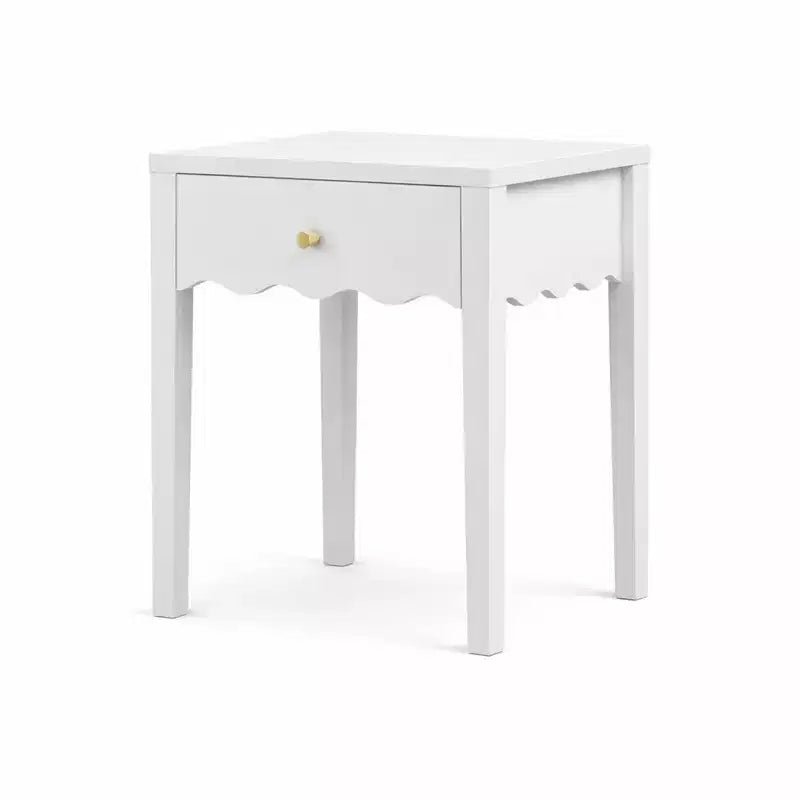 Tavolino Comodino Bianco Comodino Laterale Giocoso con Cassetto e Balza Ondulata - ModernLuxe