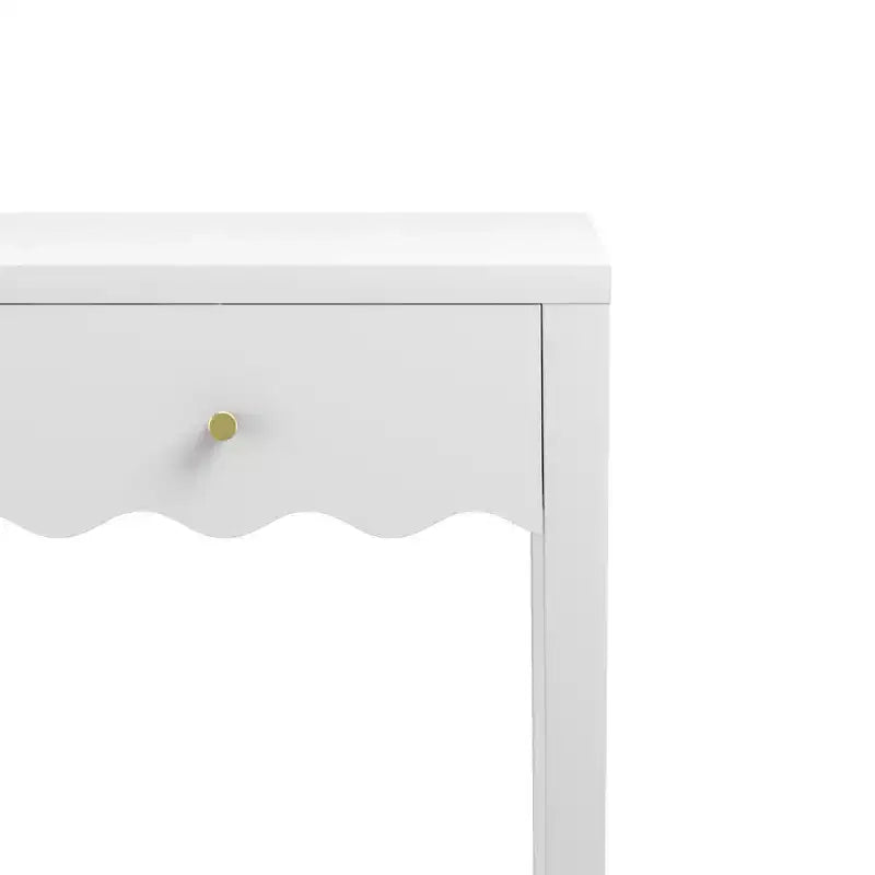 Tavolino Comodino Bianco Comodino Laterale Giocoso con Cassetto e Balza Ondulata - ModernLuxe