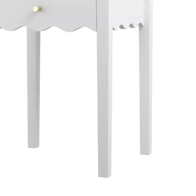 Tavolino Comodino Bianco Comodino Laterale Giocoso con Cassetto e Balza Ondulata - ModernLuxe
