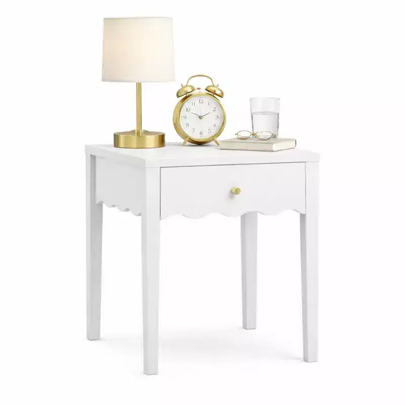 Tavolino Comodino Bianco Comodino Laterale Giocoso con Cassetto e Balza Ondulata - ModernLuxe