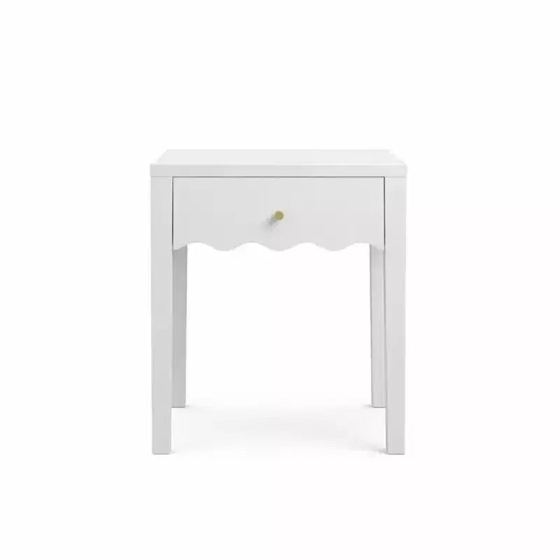 Tavolino Comodino Bianco Comodino Laterale Giocoso con Cassetto e Balza Ondulata - ModernLuxe
