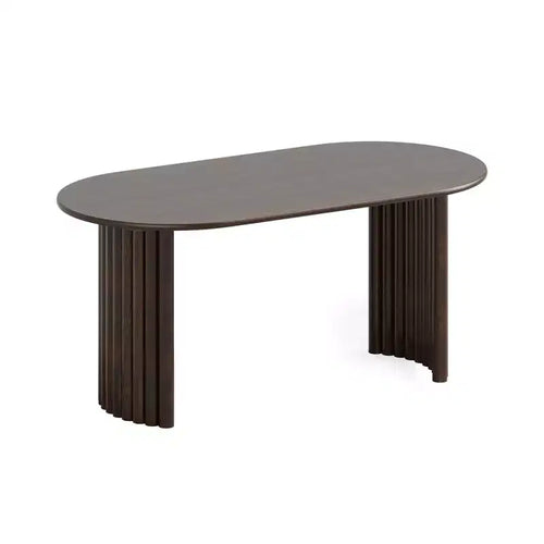 HomeRoots 67 Walnut Solid Wood Double Pedestal Base Oval Dining Table
