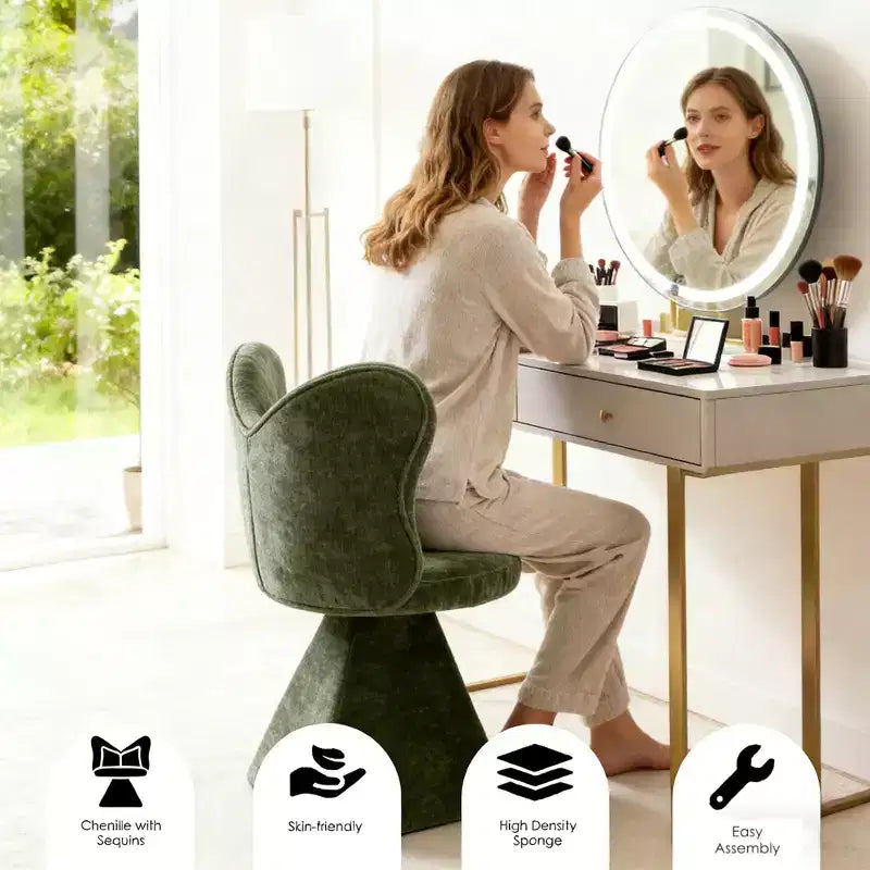 Poltrona girevole imbottita FurnitureR con cuscino, sedia da vanità scultorea con schienale curvo per camera da letto, soggiorno o zona trucco