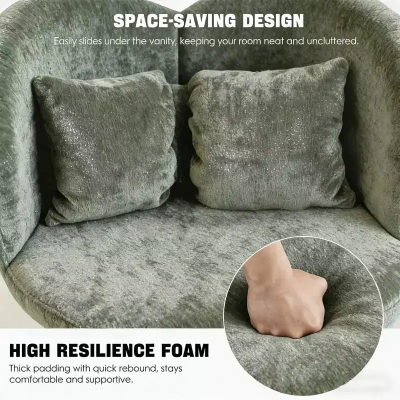 Poltrona girevole imbottita FurnitureR con cuscino, sedia da vanità scultorea con schienale curvo per camera da letto, soggiorno o zona trucco