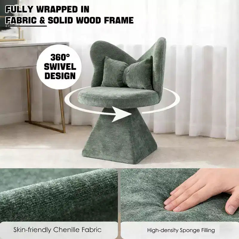 Poltrona girevole imbottita FurnitureR con cuscino, sedia da vanità scultorea con schienale curvo per camera da letto, soggiorno o zona trucco
