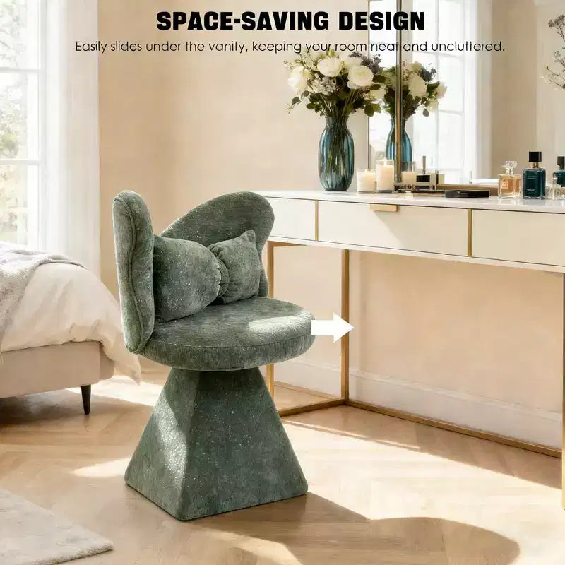 Poltrona girevole imbottita FurnitureR con cuscino, sedia da vanità scultorea con schienale curvo per camera da letto, soggiorno o zona trucco
