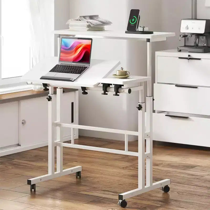 COZONY Scrivania Regolabile in Altezza con Ruote, Tavolo Laptop Mobile Sit-Stand con Piano Inclinabile