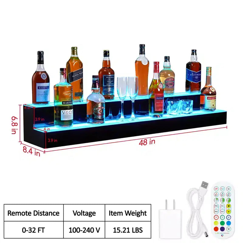 Garvee Mensole Espositive a LED, Mensole da Bar con Telecomando e Controllo App per Ristoranti, Feste, Nero