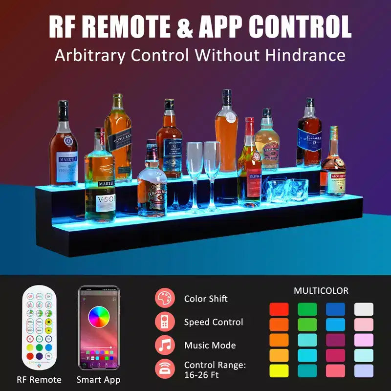 Garvee Mensole Espositive a LED, Mensole da Bar con Telecomando e Controllo App per Ristoranti, Feste, Nero