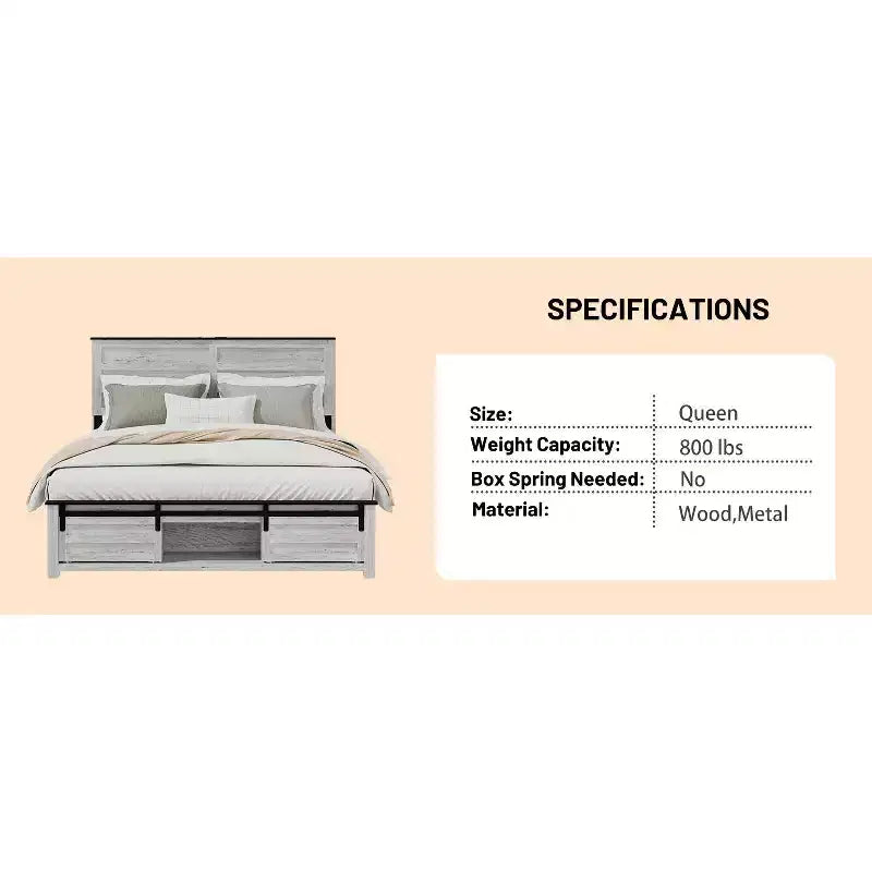 Letto a piattaforma matrimoniale/queen size con testiera imbottita e contenitore, struttura letto a piattaforma in legno con stazione di ricarica e luci a LED