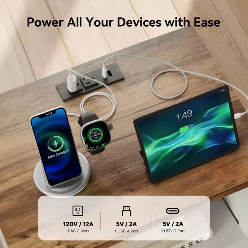 Comodino contenitore in stile rustico con porta USB e presa di corrente integrata; Dotato di ripiani aperti e armadietti chiusi, comodino con contenitore