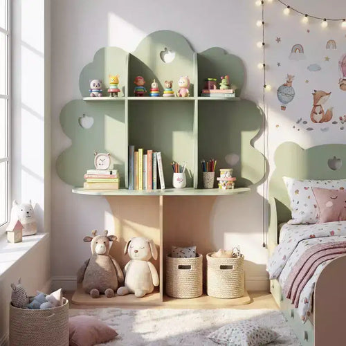 Libreria ad albero per bambini da 45 pollici con ripiani aperti per angolo lettura, asilo nido, aula scolastica