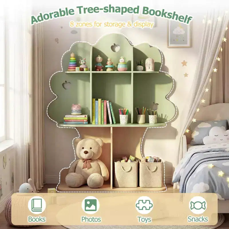 Costway 45 Libreria per bambini a forma di albero con scaffali aperti per angolo lettura, asilo nido, aula