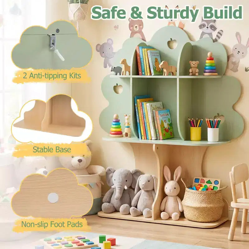 Costway 45 Libreria per bambini a forma di albero con scaffali aperti per angolo lettura, asilo nido, aula